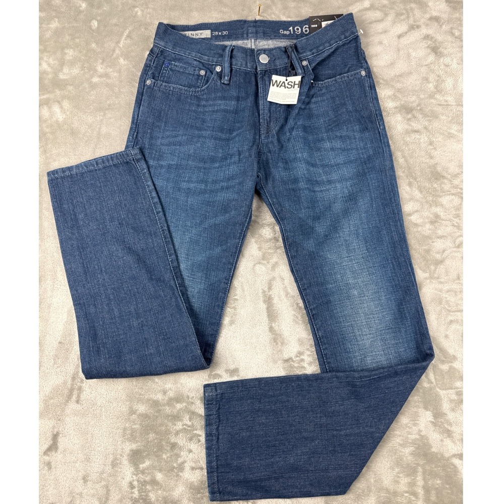 Gap 1969 Skinny Jeans Mens 28x30‎ Medium Wash Blue Low Rise Flap Pocket Denim